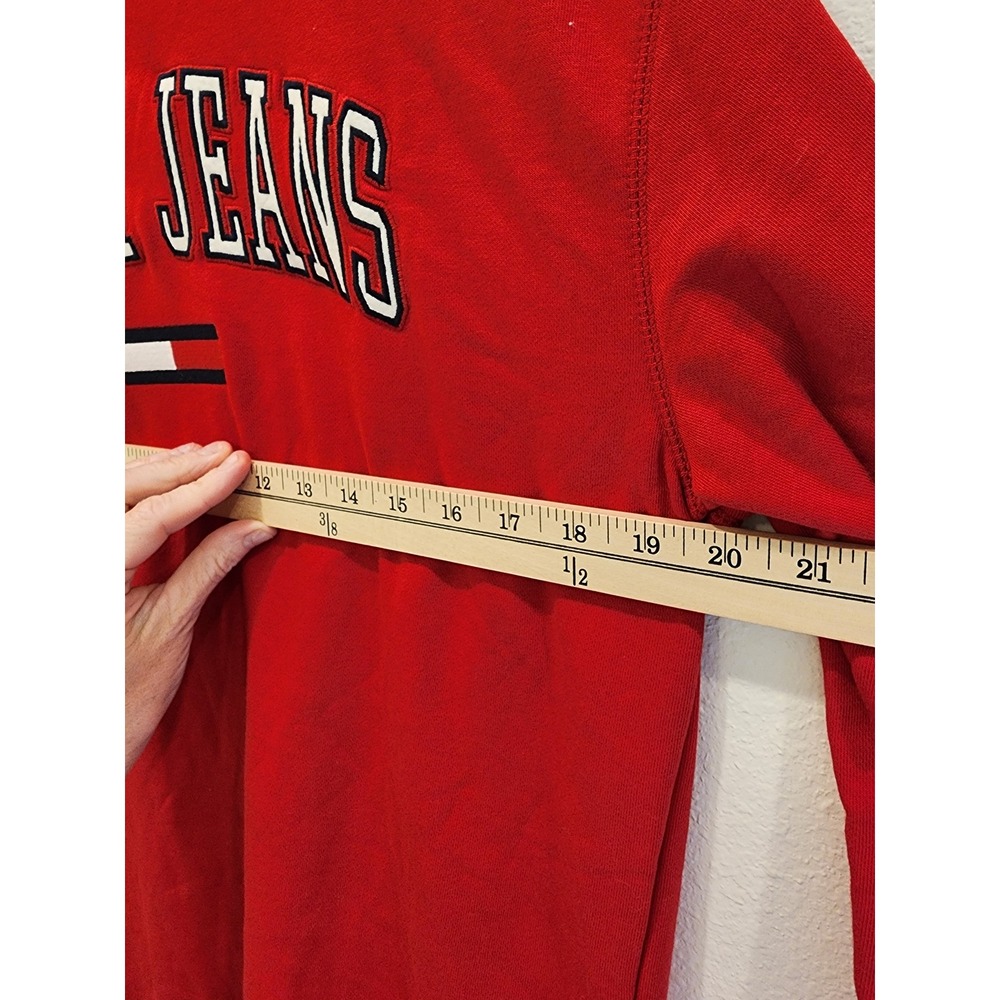 Tommy Jeans Womens XS Red Logo Oversized Sweatshirt Dress Side Zip Pullover - Picture 4 of 6